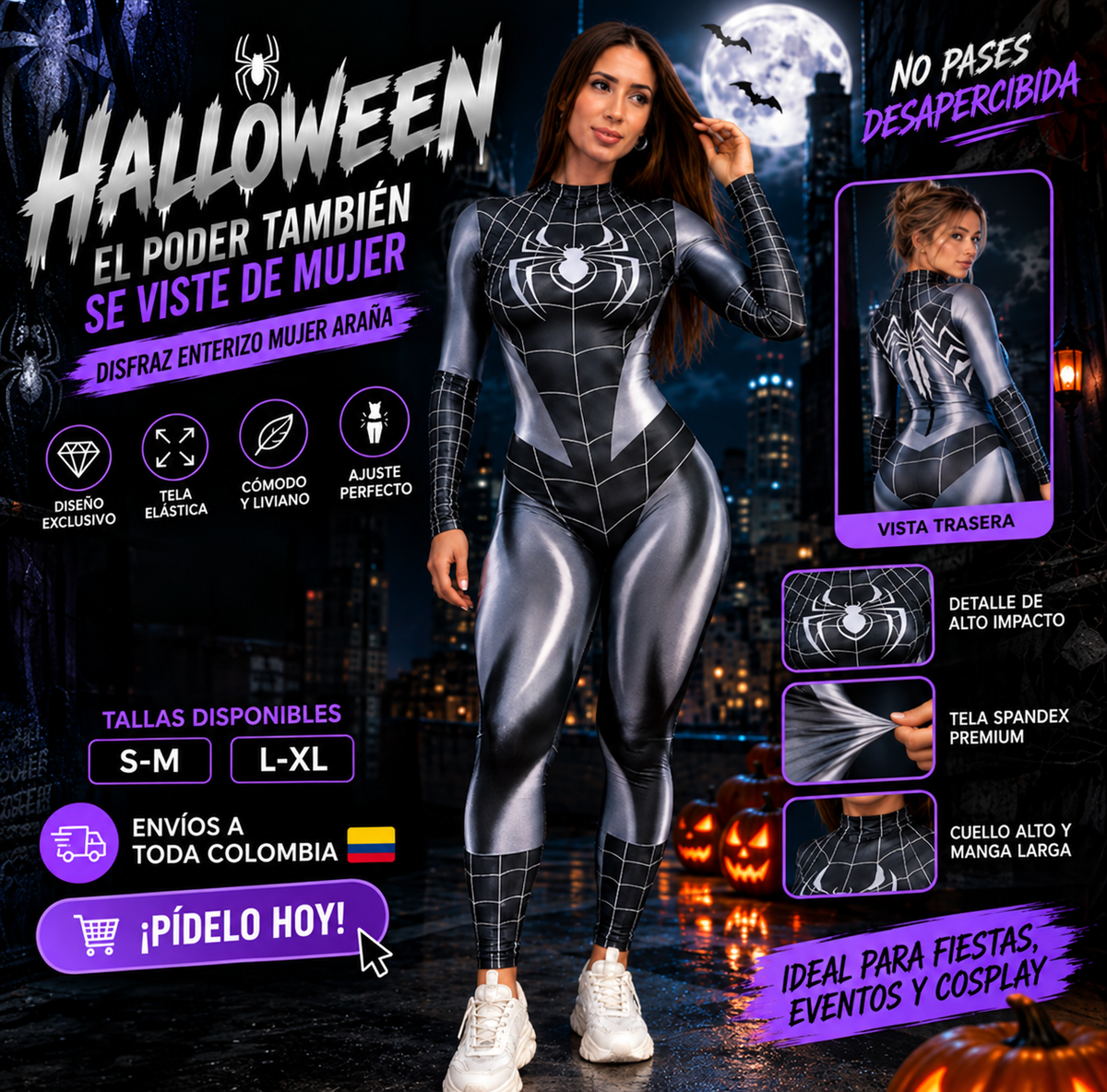 Enterizo black spider woman